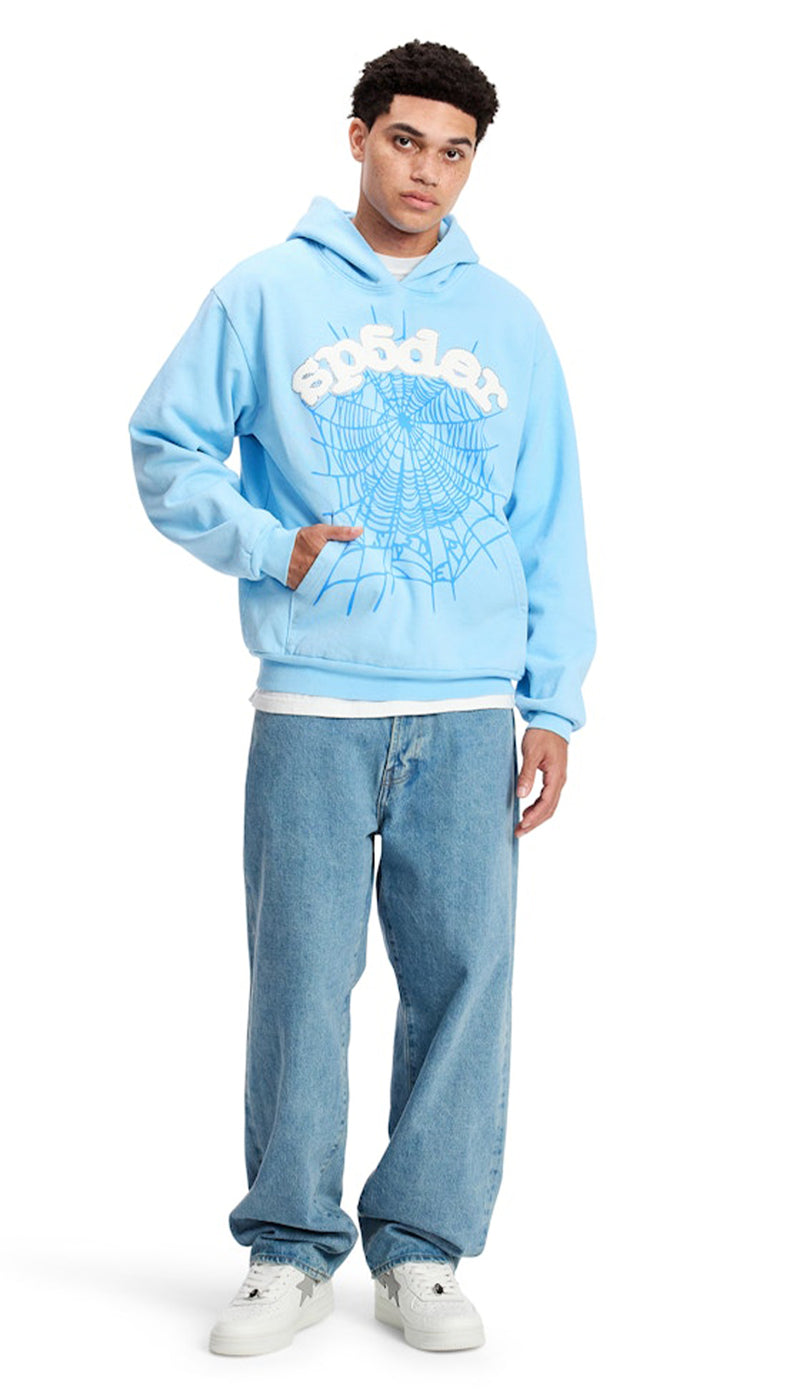 Sp5der Web Hoodies SkyBlue Mens